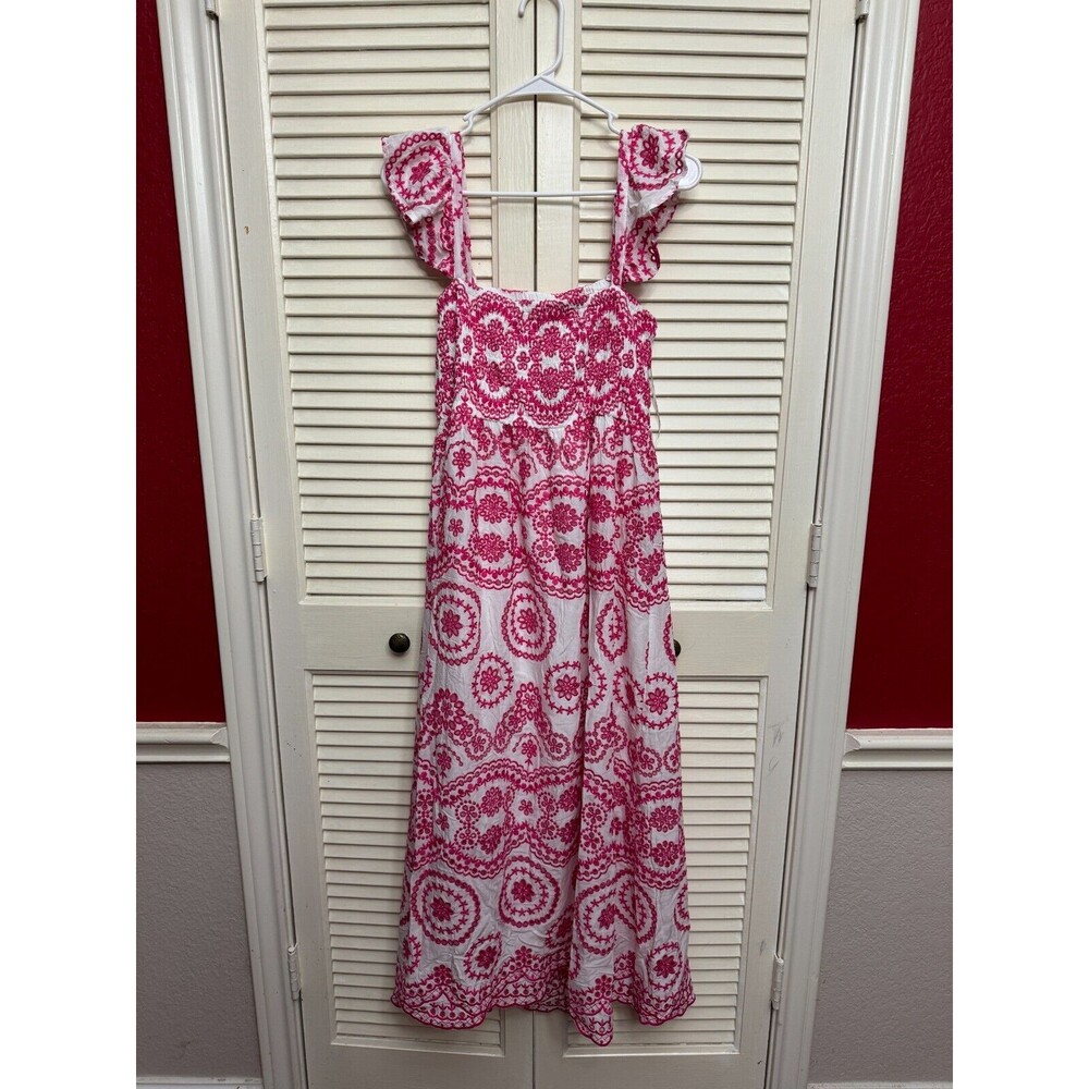 Embroidered Eyelet Smocked Sleeveless Maxi Sundress SIZE 1